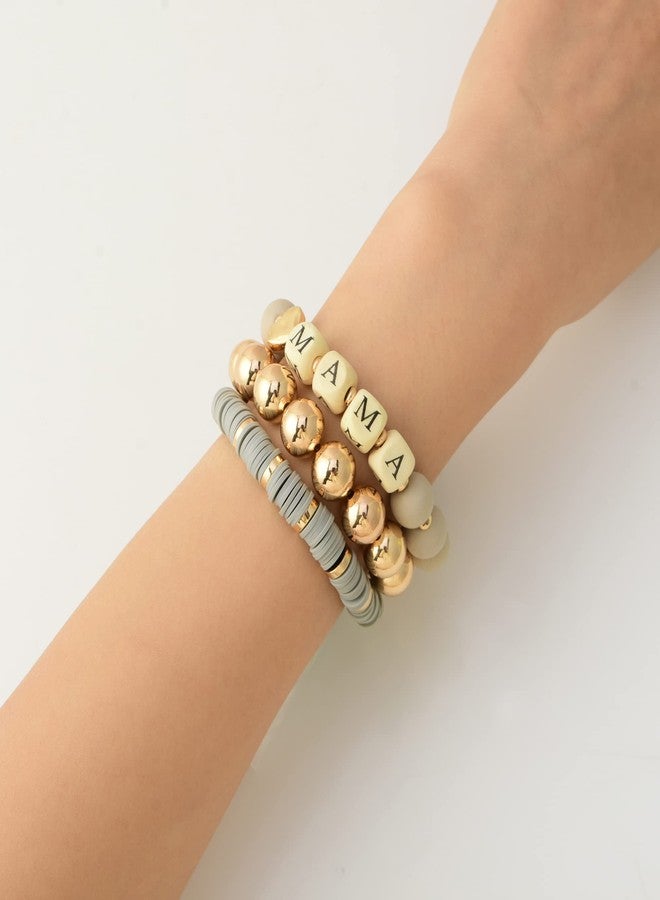 GOOJIDS Mama Bracelets For Women Chunky Stack Gold Plated Layered Beaded Bracelet Jewelry Birthday for Mother Gold Plated Charm Bracelets for New Mom - Image 4